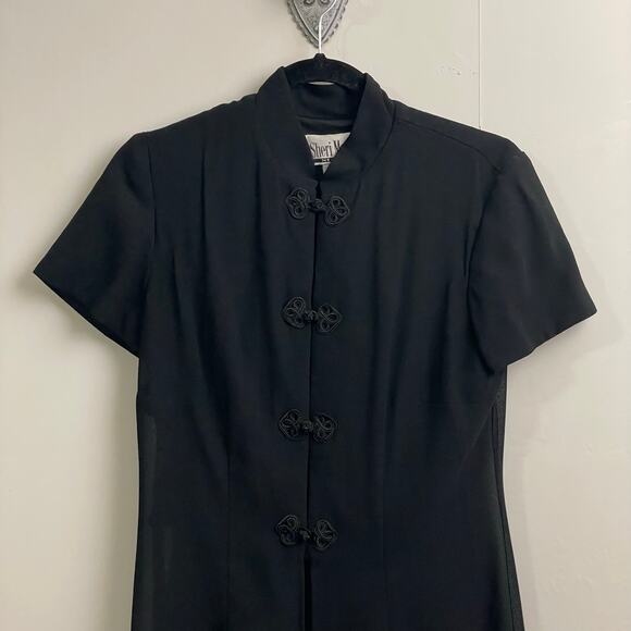 1990s Vintage 8 short sleeve blouse with sheer train black goth cocktail party - Picture 4 of 9